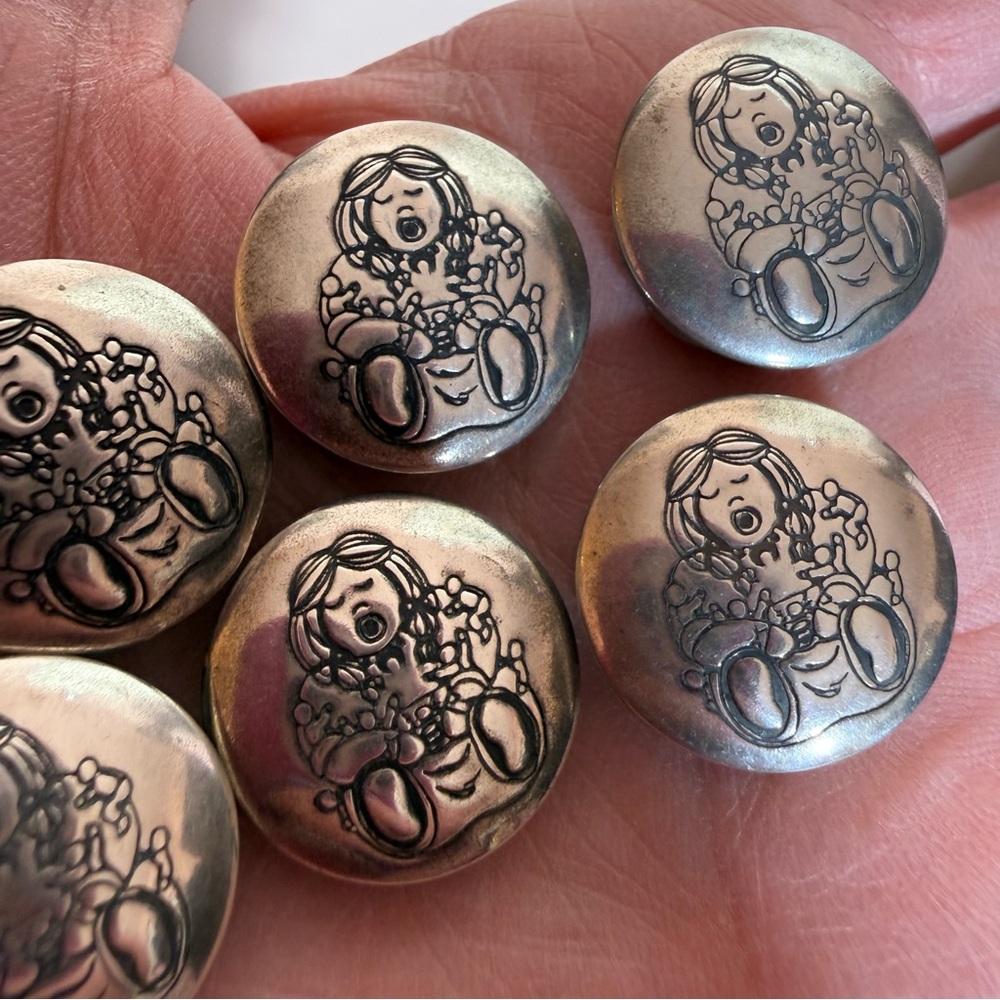 Native American Sterling silver Storyteller vintage Button Covers Brooch Set 6